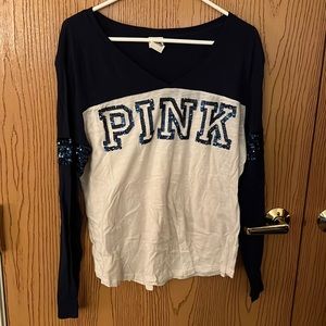 PINK (navy & white) sparkly long sleeve shirt
